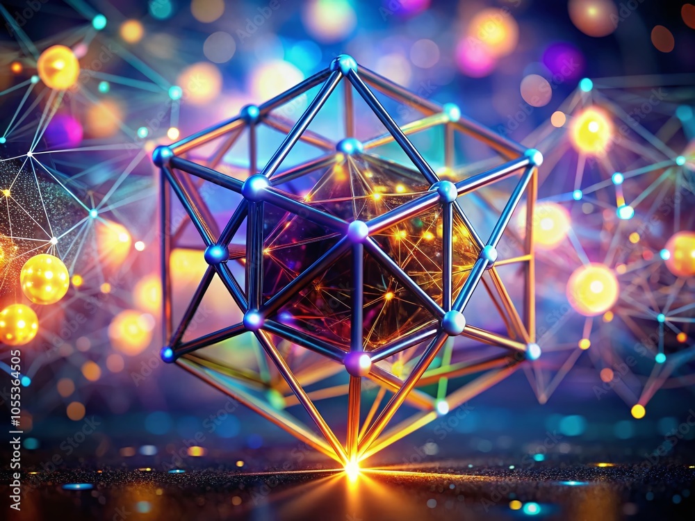 Poster abstract polygonal blockchain structure with crypto data visualization and blurred background for te