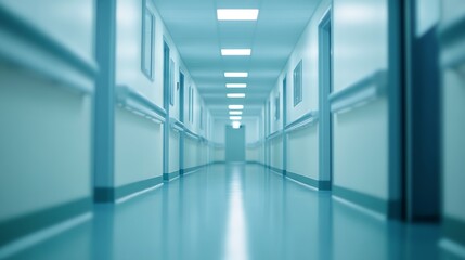 Obraz premium Abstract blurred background of empty hospital or clinic corridor in modern medical facility interior