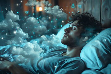 Peaceful Sleeper with Ethereal Dream Clouds Against Night Setting