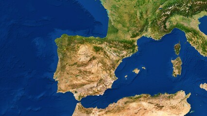 8K Spain Map, High Resolution Satellite View With No Border, Widescreen 4K Resolution © Rendix Alextian