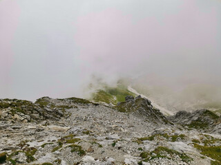 descent over a huge stone field