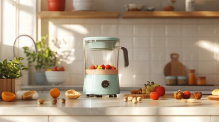 Sunny Kitchen Morning: Fresh Fruits and Modern Blender