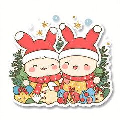 Naklejka premium Cute Seasonal Greetings Sticker in Simple Style