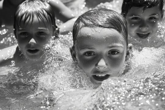 Swim Lesson for Children: Teaching Kids How to Swim and Kick in the Swimming Pool