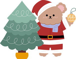 Cute Bear wear Santa Claus Costume celebrating Christmas