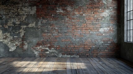 Loft interior background with vintage old wall - ideal for architectural design, industrial decor, and urban aesthetic projects