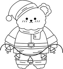 Cute Christmas Bear Outline Coloring