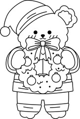 Cute Christmas Bear Outline Coloring