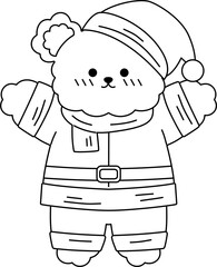 Cute Christmas Bear Outline Coloring