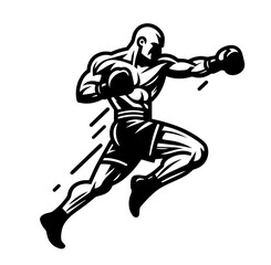Dynamic boxer action illustration in powerful black vector style