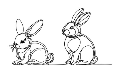 simple outline drawing of rabbits, black vector animal artwork
