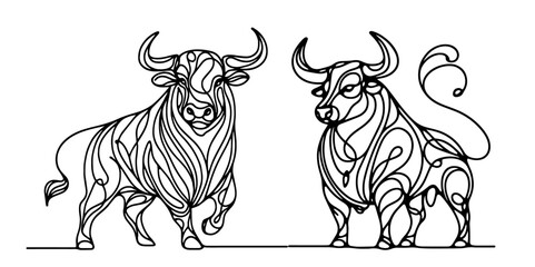 artistic black vector of bull face with abstract line work