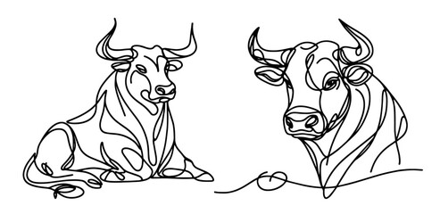 artistic black vector of bull face with abstract line work