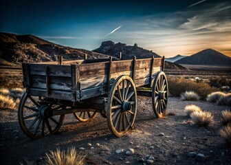Fototapeta premium Antique Wagon in the Mojave Desert: A Timeless Journey Through Barstow, CA