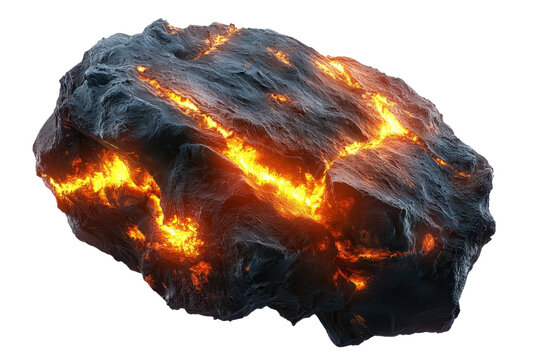 Glowing lava rock with fiery veins, exuding intense heat and energy, showcasing a stunning natural phenomenon in vivid detail.