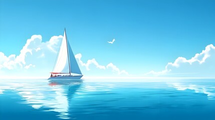 Serene Sailing Adventure on Tranquil Blue Waters with Fluffy Clouds and White Sails