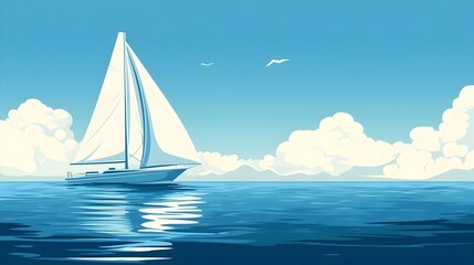 Fototapeta premium Peaceful Sailing Voyage on Calm Blue Ocean