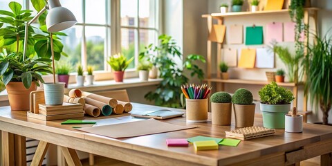 Architectural Photography of Recycled Paper Craft Labels in Creative Workspace Setting