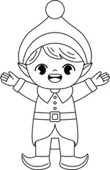 Cute Christmas elf outline coloring