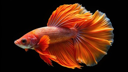 Fototapeta premium Aerial view of orange Siamese betta fish on black background