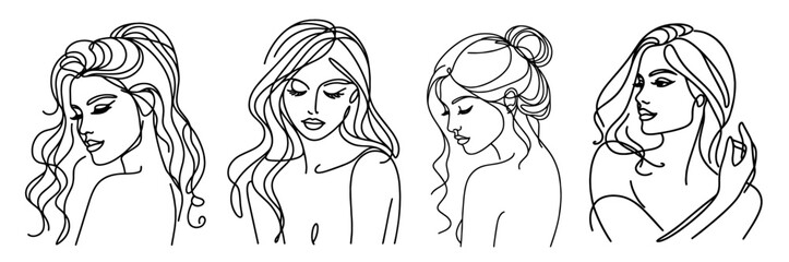 minimalist line art portrait of a female face, showcasing modern elegance in monoline style black vector