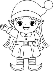 Cute Christmas elf outline coloring