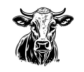 Detailed cow face collection with rustic texture – black vector