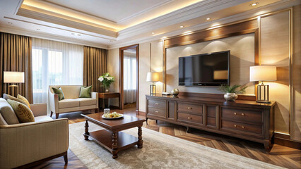 Fototapeta premium Modern Living Room with Wall-Mounted TV