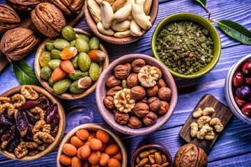 Obraz premium Assorted Dried Fruits and Nuts in High Dynamic Range for Vibrant Food Photography