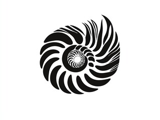 Precise silhouette of a nautilus shell, spiral pattern visible, clean white background, nature-inspired