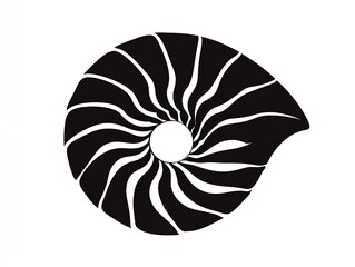 Precise silhouette of a nautilus shell, spiral pattern visible, clean white background, nature-inspired
