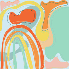 A vibrant and playful abstract composition featuring organic shapes and a rainbow arc. Perfect for modern and contemporary design projects.