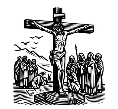 recommend clip art: Religious illustration of crucifixion with radiant details – black vector