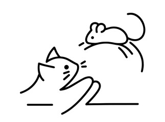 minimalist line art of a cat at play, emphasizing grace and energy in a charming design black vector