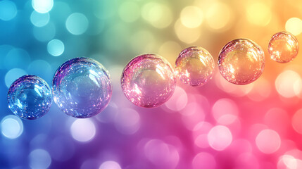 Beautiful rainbow soap bubbles floating and reflecting a multicolored abstract  background 