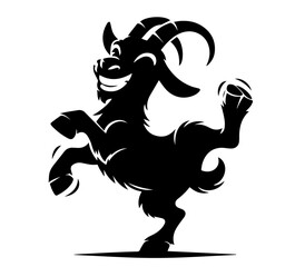 expressive cartoon goat in joyful motion, detailed black vector artwork