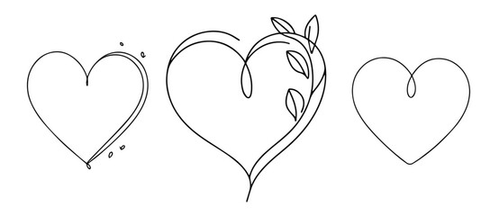 collection of simple line heart illustrations black vector