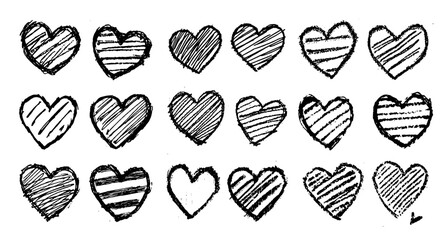 playful heart illustrations in hand-drawn style, ideal for love-themed graphics and romantic artwork black vector