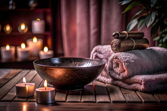 Ayurveda Massage with Kansu Bowl in Tranquil Low Light Setting for Relaxation and Wellness