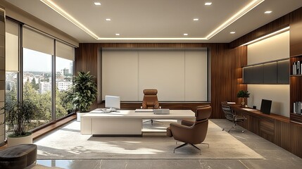 3d render of a modern office interior featuring open workspace design and sleek contemporary furniture