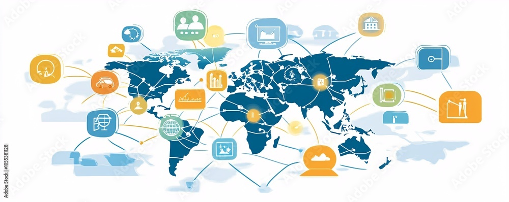 Poster global business and finance connecting the world through technology