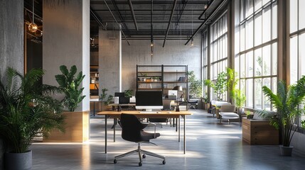 3d render of a modern office interior featuring open workspace design and sleek contemporary furniture