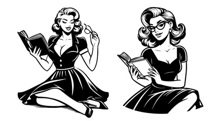 glamorous pin-up girl with retro styling, ideal for fashion, art, and vintage-inspired projects black vector