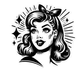 Set of retro women illustrations in vintage pin-up style – black vector