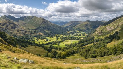 Fototapeta premium Scenic Valley Landscape Under Blue Sky With Clouds