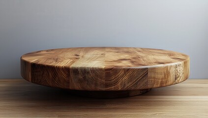 Empty, beautiful, round wooden tabletop counter on a clean and bright background, ready for display. Banner, copy space,