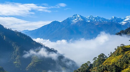 Majestic Mountain Range Amidst Cloudy Landscape