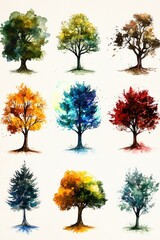 Obraz premium A group of trees with vibrant color painting