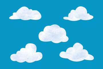 hand painted watercolor sky elements. Weather, clouds