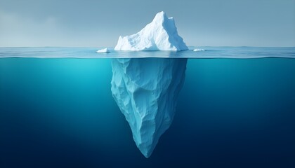 An iceberg symbolizes hidden depths, with most of its mass concealed underwater.